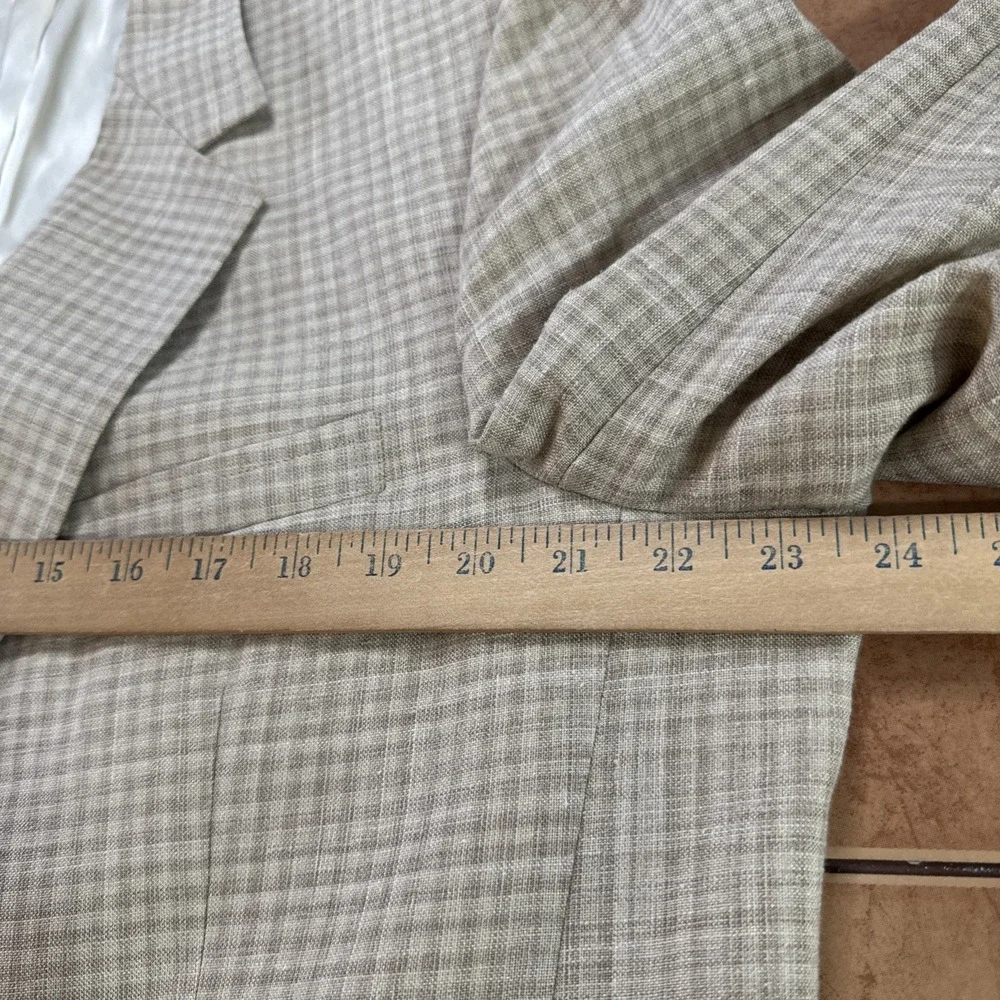 Vtg Kingsridge Beige Plaid Lightweight Sport Coat Blazer Jacket USA Made Sz 44R